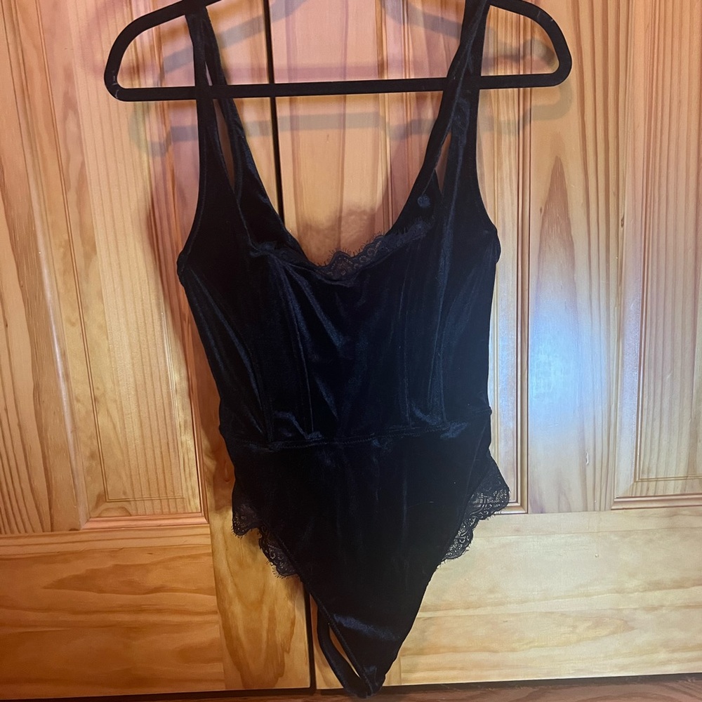 Velour and lace bodysuit